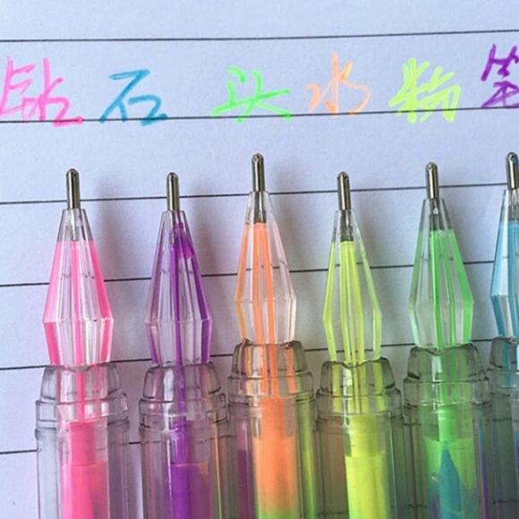 6 pc set of Diamond Topped Color Ink Gel Pens NWOT - Picture 2 of 2